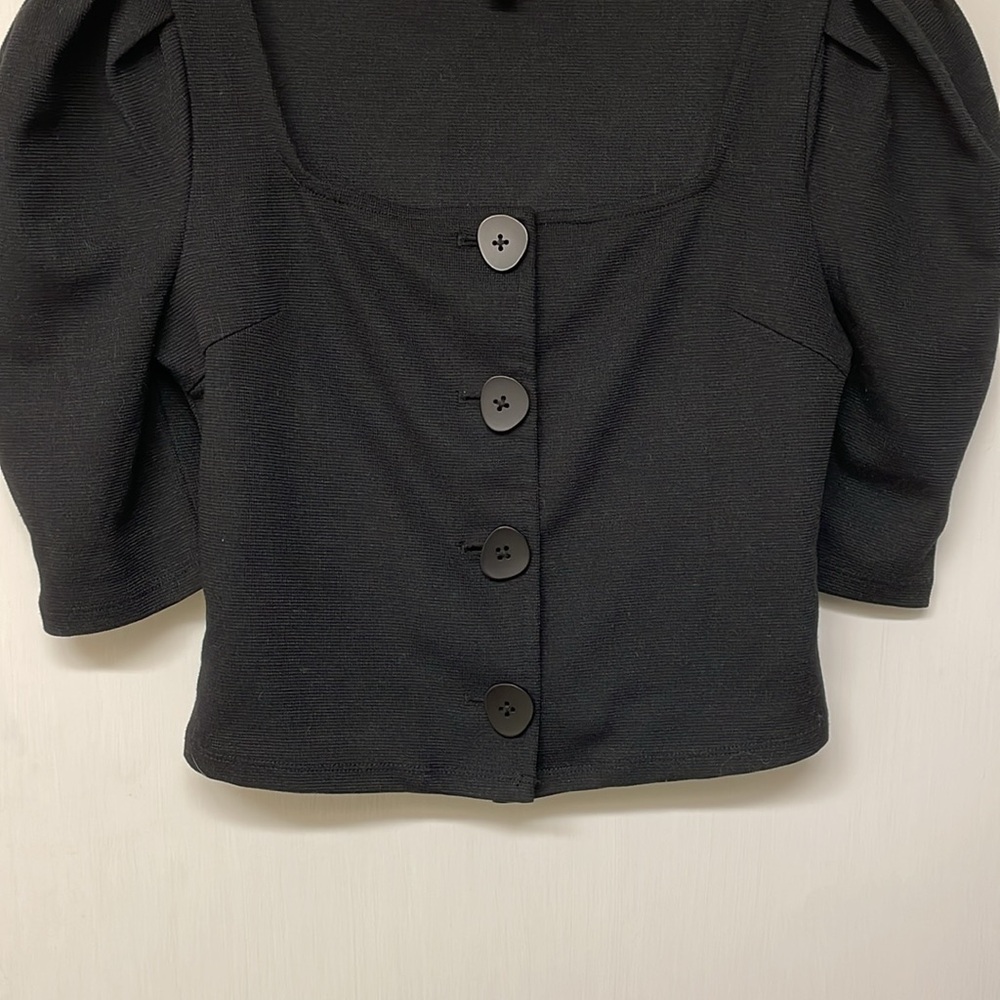 Black Puff Sleeve Short/Midi Sleeve top with square neck and Buttons - Picture 5 of 5